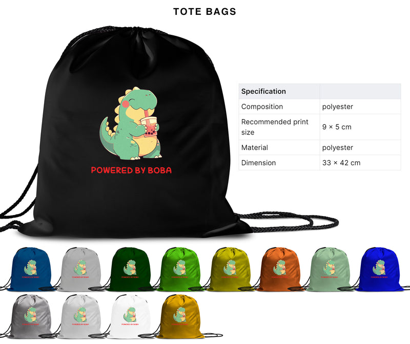 Powered By Boba - Cute T-rex Dinosaur Boba | Editable Text - Custom text shirts, totes and bags