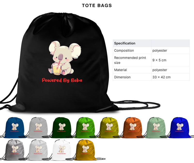 Powered By Boba - Cute Koala Boba Tea | Editable Text - Custom text shirts, totes and bags