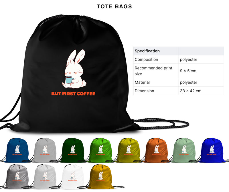 But First Coffee - Cute Bunny Rabbit Coffee | Editable Text - Custom text shirts, totes and bags