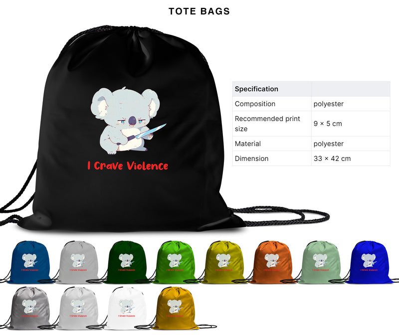 I Crave Violence - Cute Koala Knife | Editable Text - Custom text shirts, totes and bags