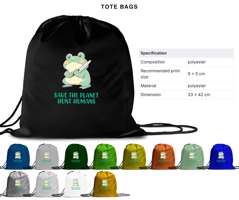 Save The Planet Hunt Humans- Cute Frog Knife | Editable Text - Custom text shirts, totes and bags