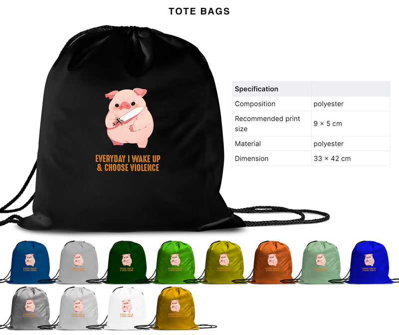 Everyday I Wake Up & Choose Violence - Cute Pig Knife | Editable Text - Custom text shirts, totes and bags