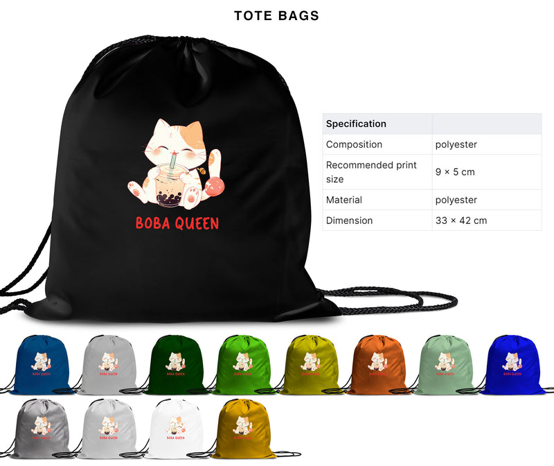 Boba Queen - Cute Cat Boba Tea | Editable Text - Custom text shirts, totes and bags