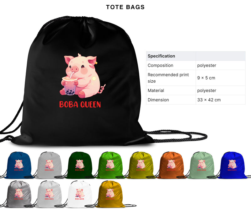 Boba Queen - Cute Pig Boba Tea | Editable Text - Custom text shirts, totes and bags