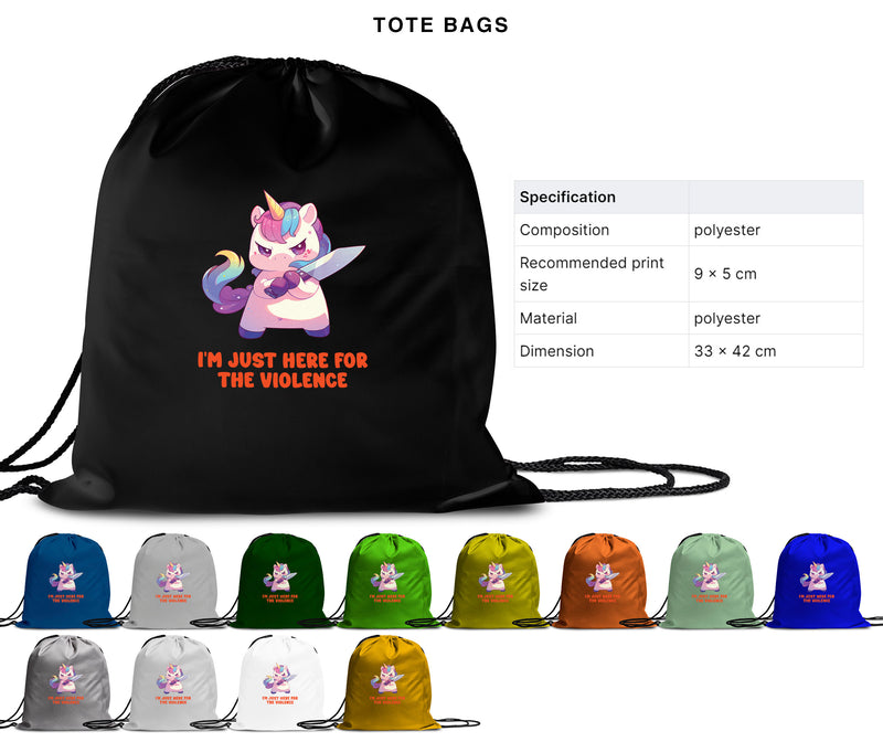 I'm Just Here For The Violence - Cute Unicorn Knife | Editable Text - Custom text shirts, totes and bags