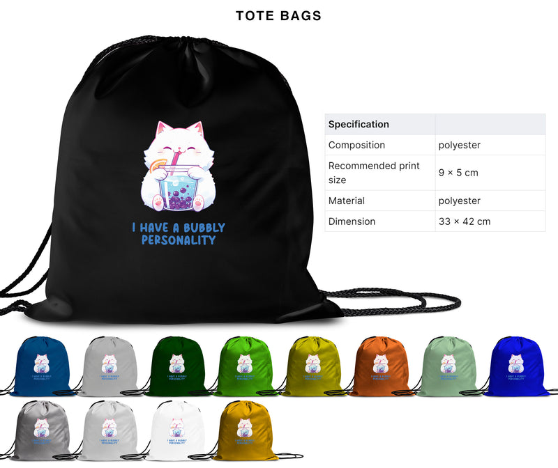 I Have A Bubbly Personality - Cute Cat Boba Tea | Editable Text - Custom text shirts, totes and bags