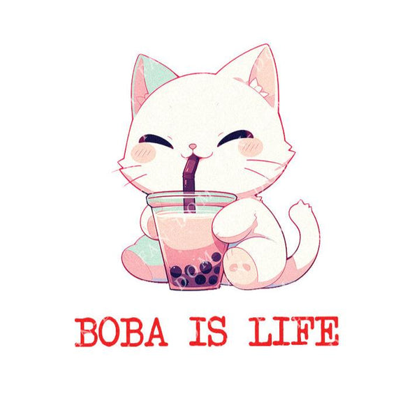 Boba Is Life - Cute Cat Boba Tea | Editable Text - Custom text shirts, totes and bags