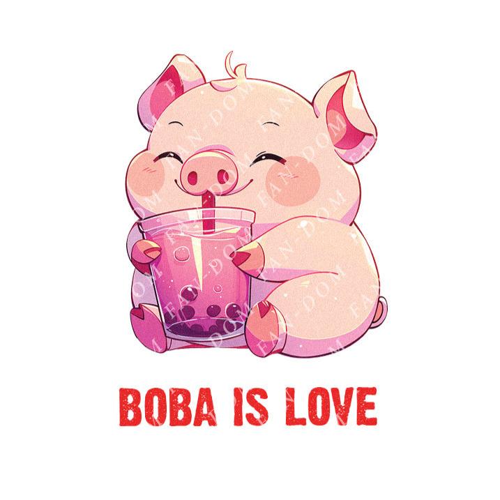 Boba Is Love - Cute Pig Boba Tea | Editable Text - Custom text shirts, totes and bags