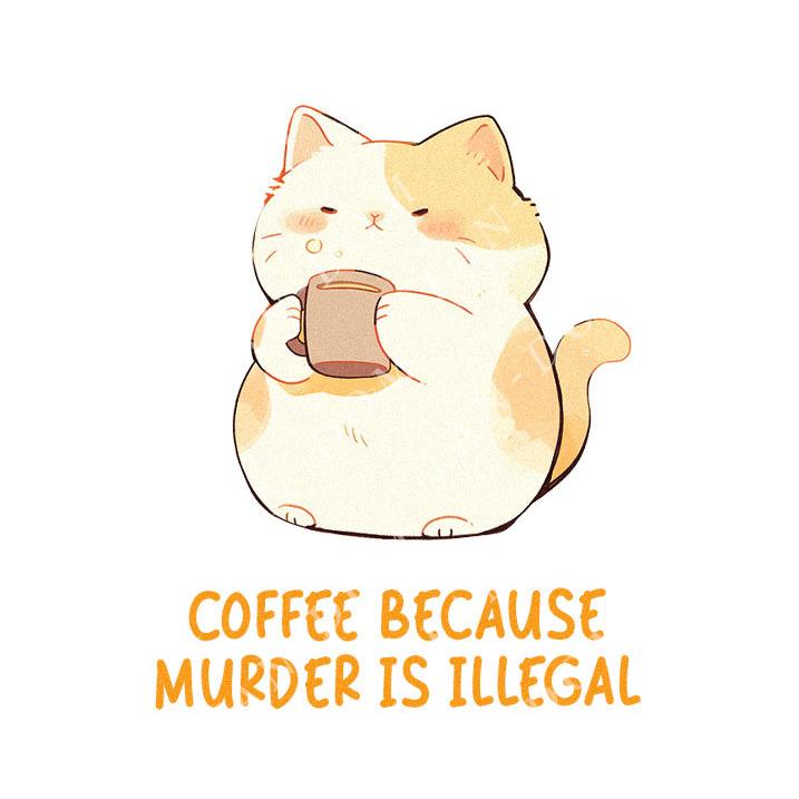 Coffee Because Murder Is Illegal - Cute Cat Coffee | Editable Text - Custom text shirts, totes and bags