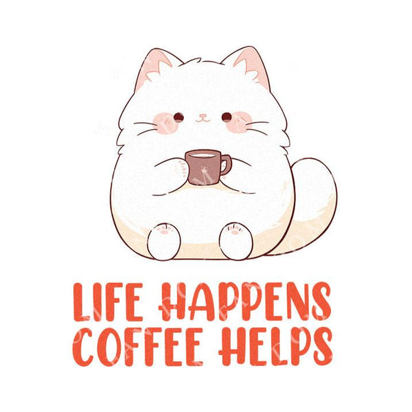 Life Happens Coffee Helps - Cute Cat Coffee | Editable Text - Custom text shirts, totes and bags