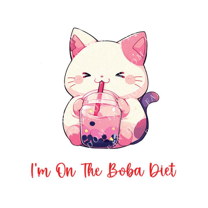 I'm On The Boba Diet - Cute Cat Boba Tea | Editable Text - Custom text shirts, totes and bags