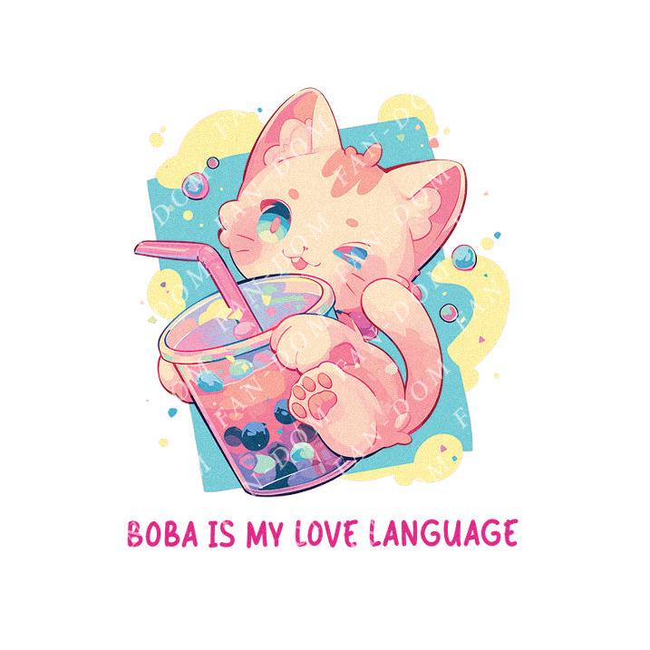 Boba Is My Love Language - Cute Cat Boba Tea | Editable Text - Custom text shirts, totes and bags