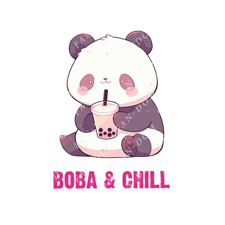 Boba & Chill - Cute Panda Boba | Editable Text - Custom text shirts, totes and bags