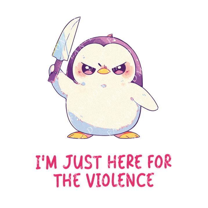 I'm Just Here For The Violence - Cute Penguin Knife | Editable Text - Custom text shirts, totes and bags