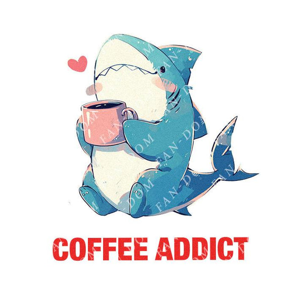 Coffee Addict - Cute Shark Coffee | Editable Text - Custom text shirts, totes and bags