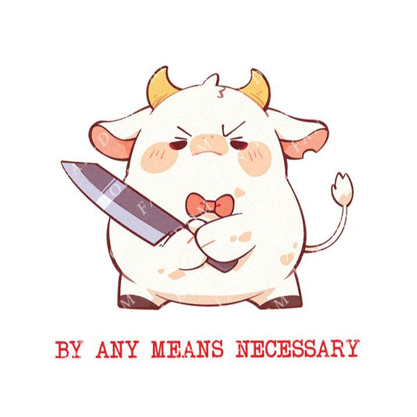 By Any Means Necessary - Cute Cow Knife | Editable Text - Custom text shirts, totes and bags