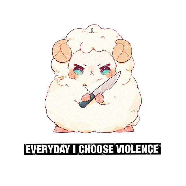 Everyday I Choose Violence - Cute Sheep Knife | Editable Text - Custom text shirts, totes and bags