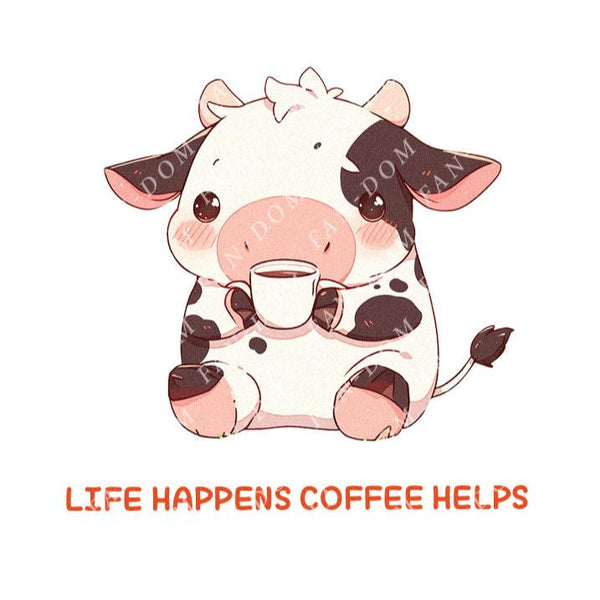 Life Happens Coffee Helps - Cute Cow Coffee | Editable Text - Custom text shirts, totes and bags