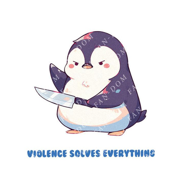 Violence Solves Everything - Cute Penguin Knife | Editable Text - Custom text shirts, totes and bags