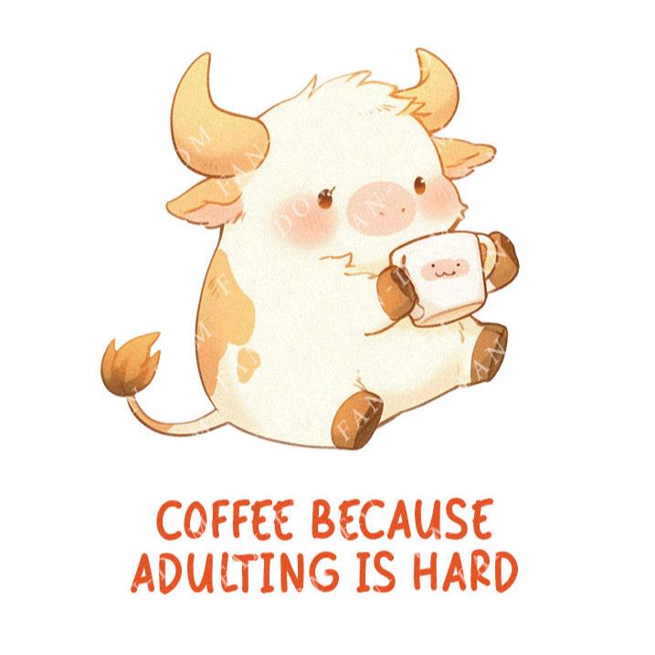 Coffee Because Adulting Is Hard - Cute Cow Coffee | Editable Text - Custom text shirts, totes and bags