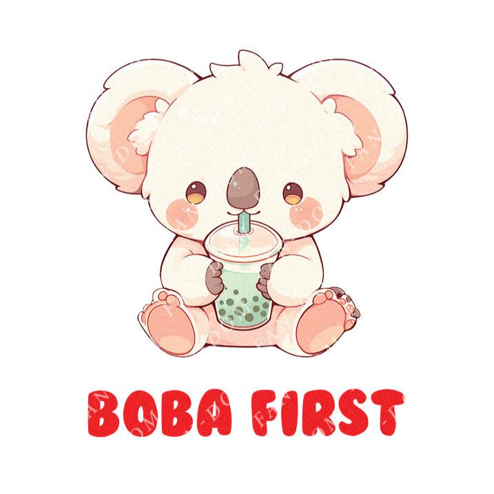 Boba First - Cute Koala Boba Tea | Editable Text - Custom text shirts, totes and bags