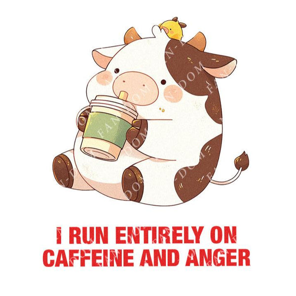 I Run Entirely On Caffeine And Anger - Cute Cow Coffee | Editable Text - Custom text shirts, totes and bags