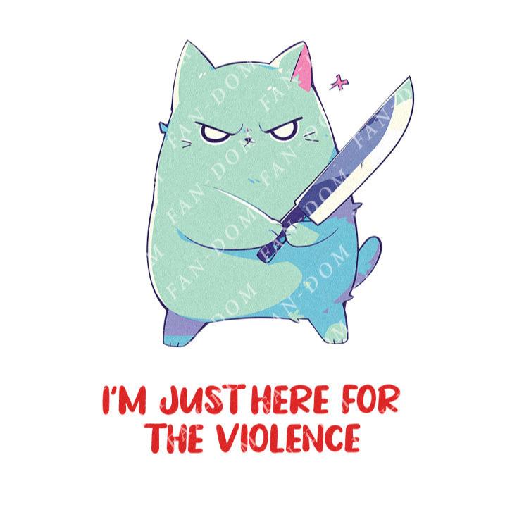 I'm Just Here For The Violence - Cute Cat Knife | Editable Text - Custom text shirts, totes and bags