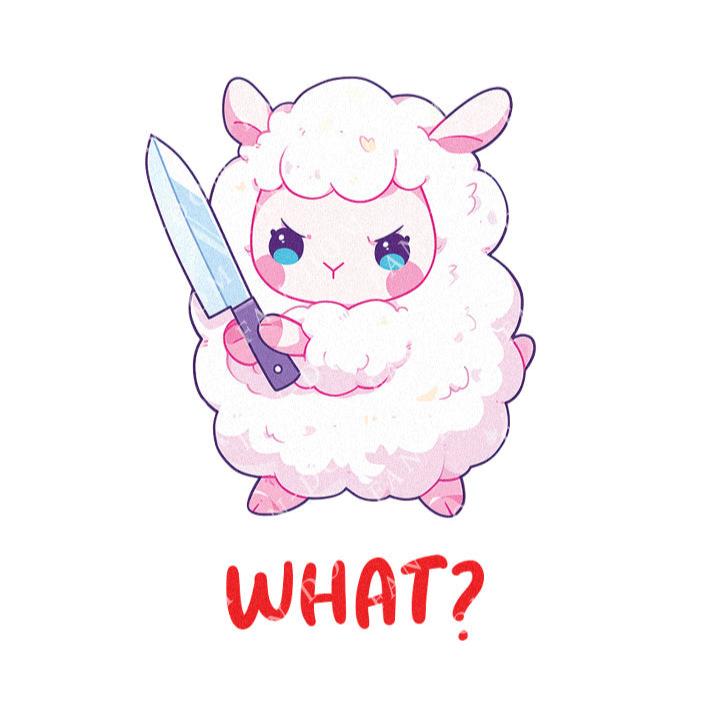 What? - Cute Sheep Knife | Editable Text - Custom text shirts, totes and bags