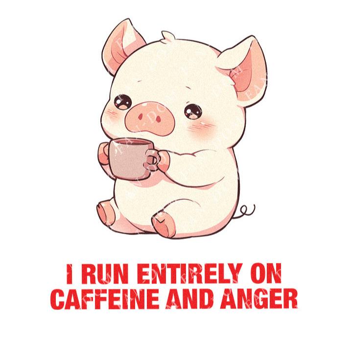 I Run Entirely On Caffeine And Anger - Cute Pig Coffee | Editable Text - Custom text shirts, totes and bags