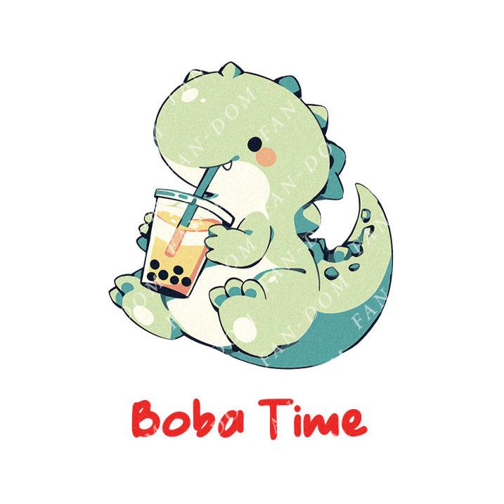 Boba Time - Cute T-rex Dinosaur Boba | Editable Text - Custom text shirts, totes and bags