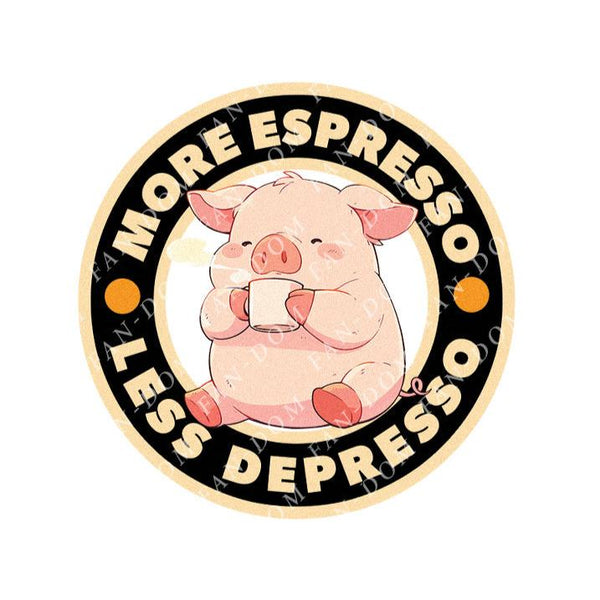 More Espresso Less Depresso - Cute Pig Coffee | Editable Text - Custom text shirts, totes and bags