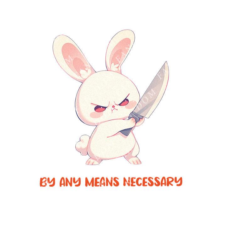 By Any Means Necessary - Cute Rabbit  Knife | Editable Text - Custom text shirts, totes and bags