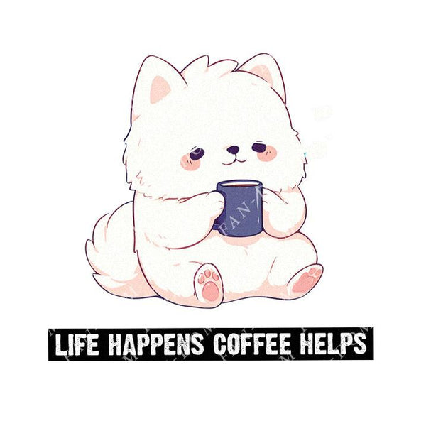 Life Happens Coffee Helps - Cute Dog Coffee | Editable Text - Custom text shirts, totes and bags