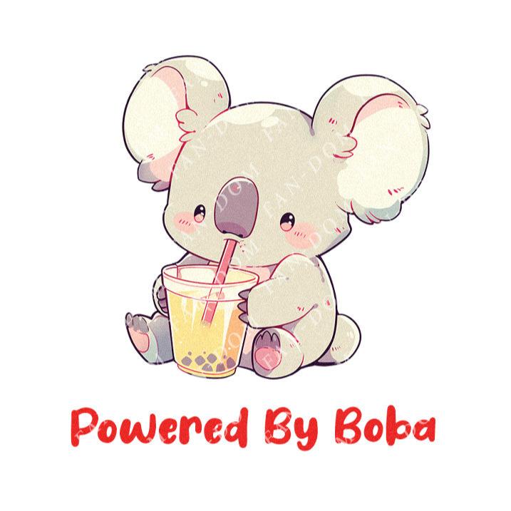 Powered By Boba - Cute Koala Boba Tea | Editable Text - Custom text shirts, totes and bags