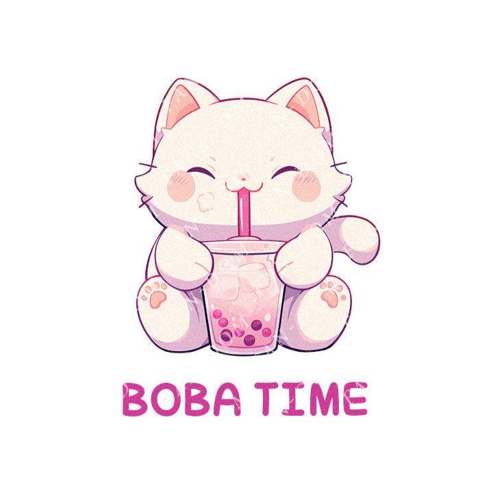 Boba Time - Cute Cat Boba Tea | Editable Text - Custom text shirts, totes and bags