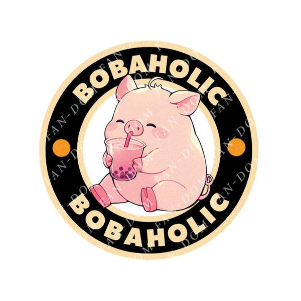 Bobaholic - Cute Pig Boba Tea | Editable Text - Custom text shirts, totes and bags