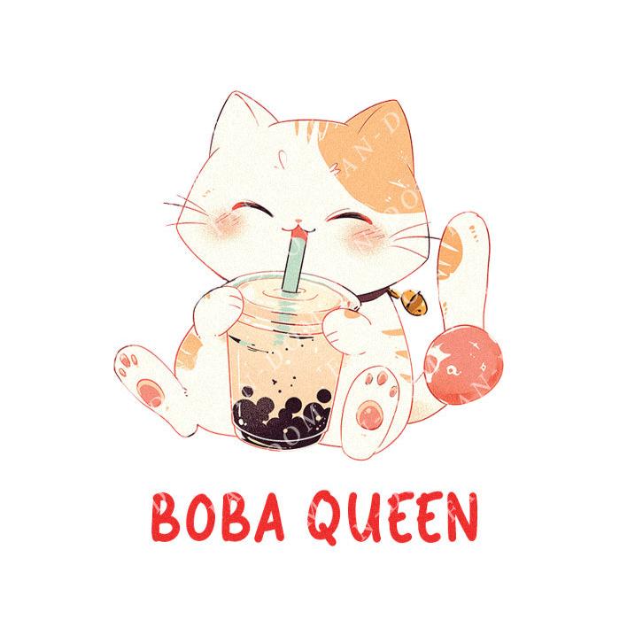 Boba Queen - Cute Cat Boba Tea | Editable Text - Custom text shirts, totes and bags