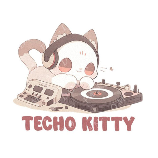 Techno Kitty - Dj Cat | Editable Text - Custom text shirts, totes and bags