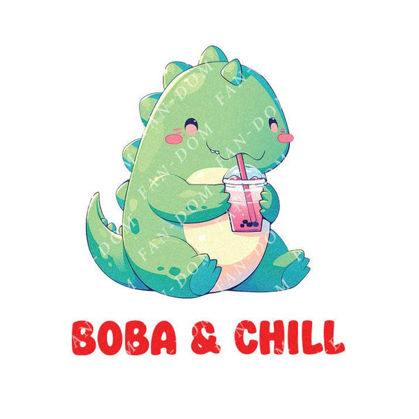 Boba & Chill - Cute T-rex Dinosaur Boba | Editable Text - Custom text shirts, totes and bags