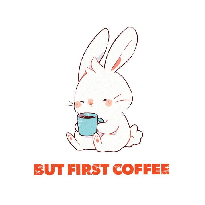 But First Coffee - Cute Bunny Rabbit Coffee | Editable Text - Custom text shirts, totes and bags