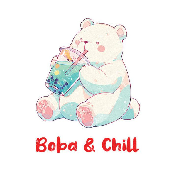 Boba & Chill - Cute Bear Boba Tea | Editable Text - Custom text shirts, totes and bags