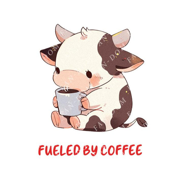 Fueled By Coffee - Cute Cow Coffee | Editable Text - Custom text shirts, totes and bags