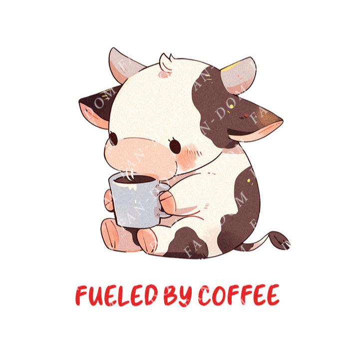 Fueled By Coffee - Cute Cow Coffee | Editable Text - Custom text shirts, totes and bags