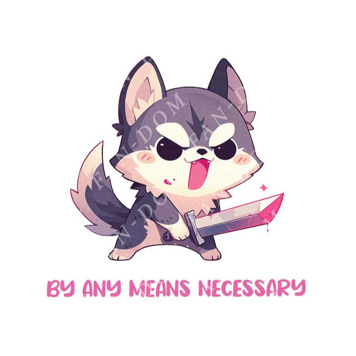 By Any Means Necessary - Cute Dog Knife | Editable Text - Custom text shirts, totes and bags