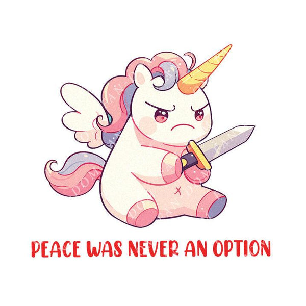 Peace Was Never An Option - Cute Unicorn Knife | Editable Text - Custom text shirts, totes and bags