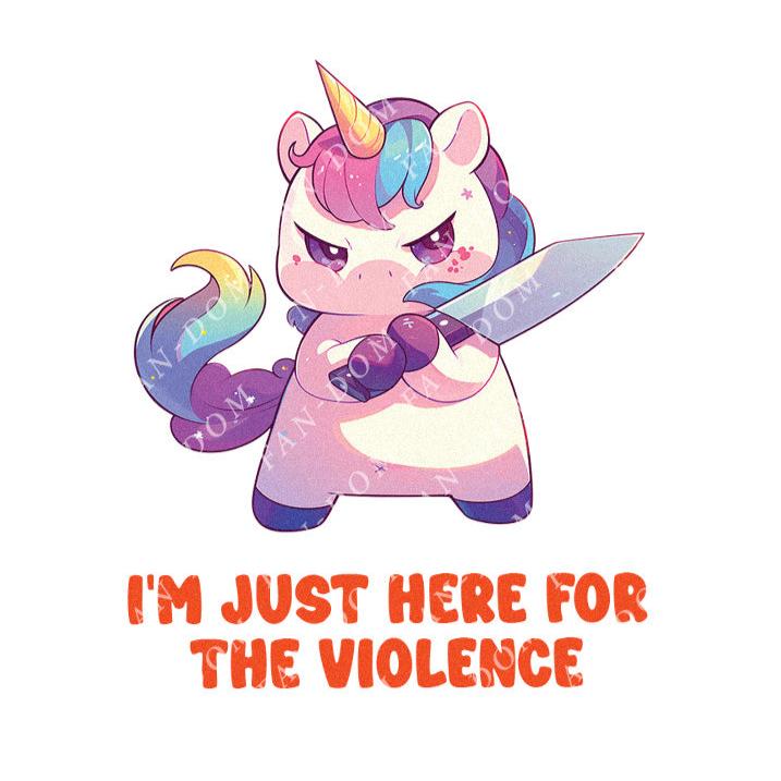 I'm Just Here For The Violence - Cute Unicorn Knife | Editable Text - Custom text shirts, totes and bags