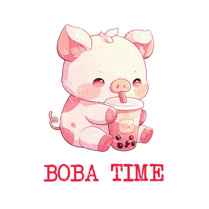 Boba Time - Cute Pig Boba Tea | Editable Text - Custom text shirts, totes and bags