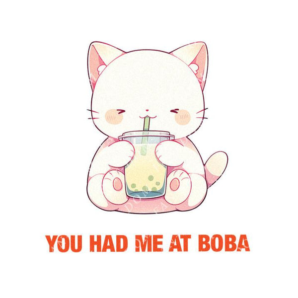 You Had Me At Boba - Cute Cat Boba Tea | Editable Text - Custom text shirts, totes and bags