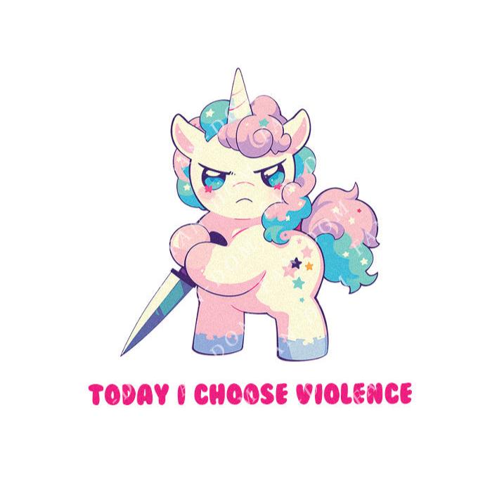 Today I Choose Violence - Cute Unicorn Knife | Editable Text - Custom text shirts, totes and bags