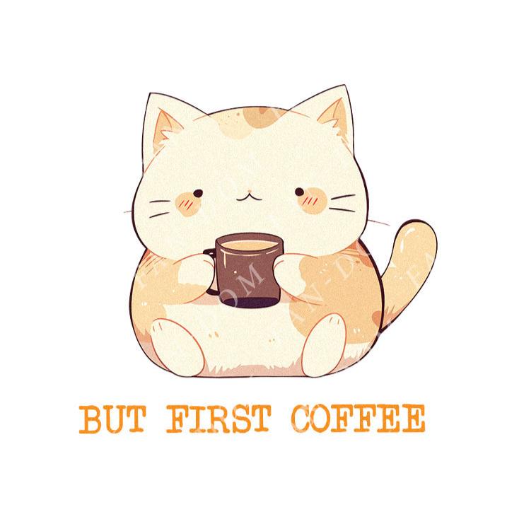 But First Coffee - Cute Cat Coffee | Editable Text - Custom text shirts, totes and bags